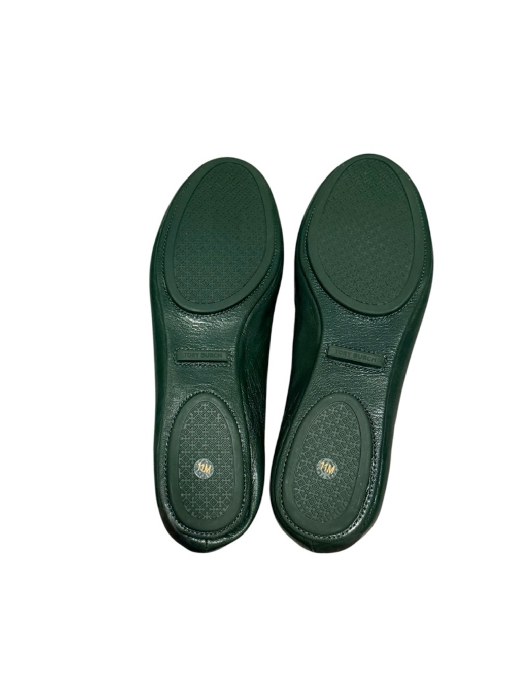 NWOT Tory Burch Dark Green Leather Logo Ballet Flats - Picture 2 of 4